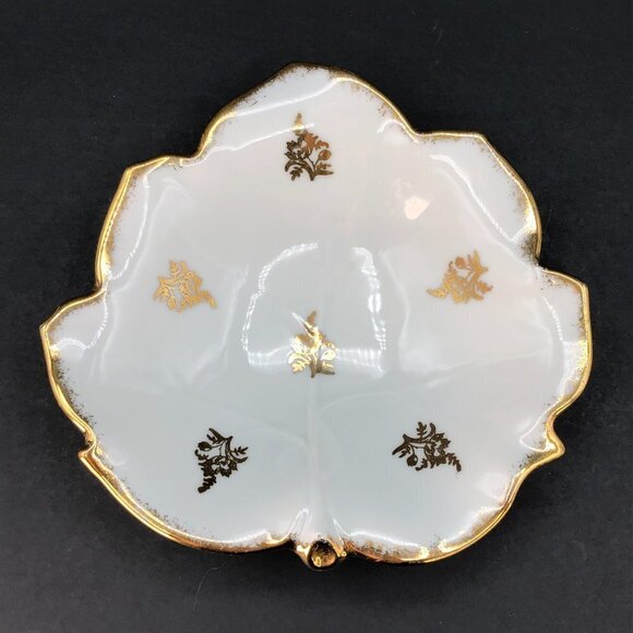 Limoges France GDA Leaf Trinket Dish Vintage Porcelain Ring Tray Gold Paint Trim - Picture 2 of 10